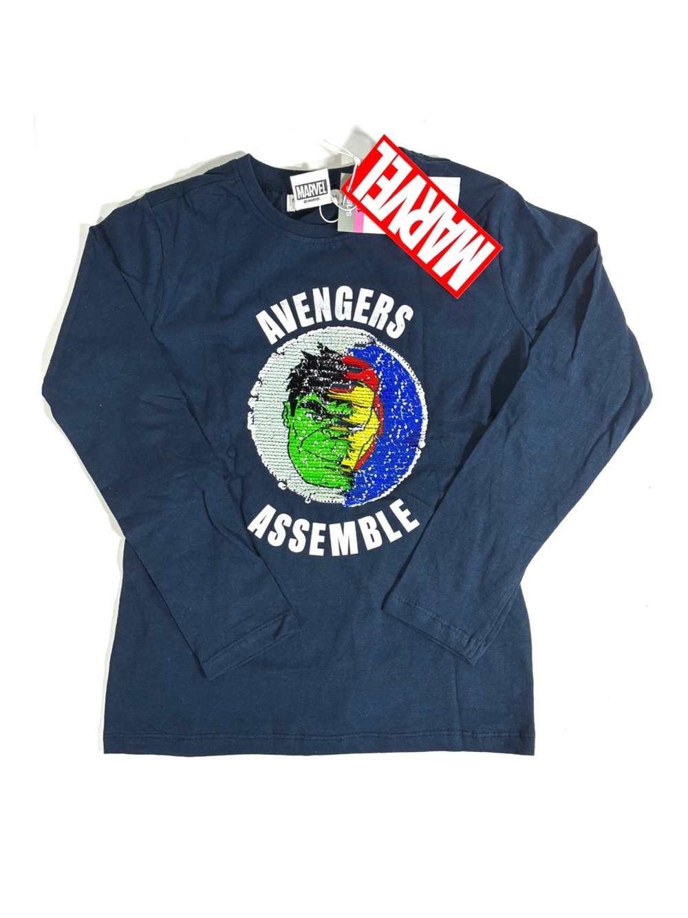 Marvel Avengers Reversible Sequin Long Sleeve Shirt Navy NWT Official Licensed